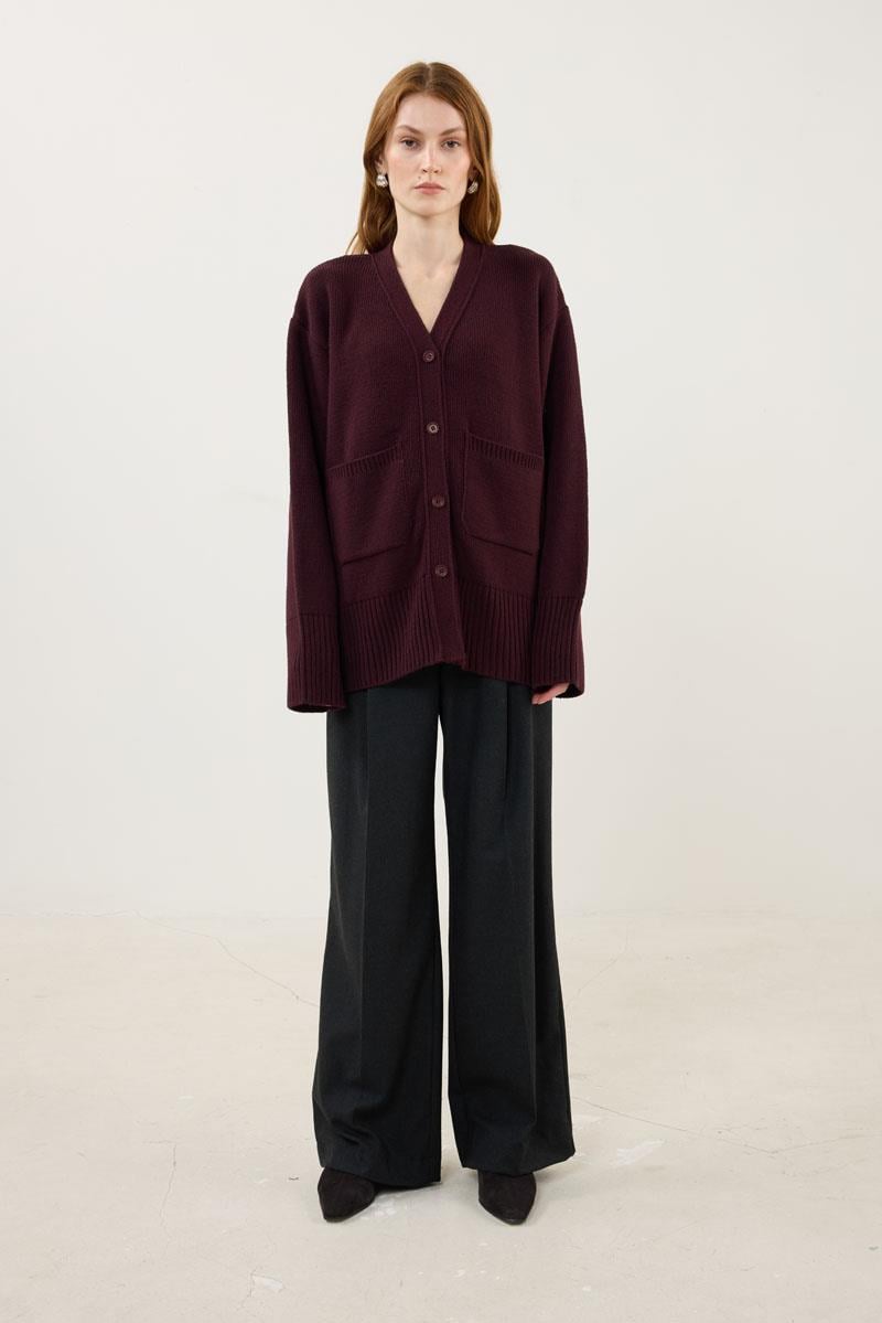 Cepli Örme Hırka Bordo