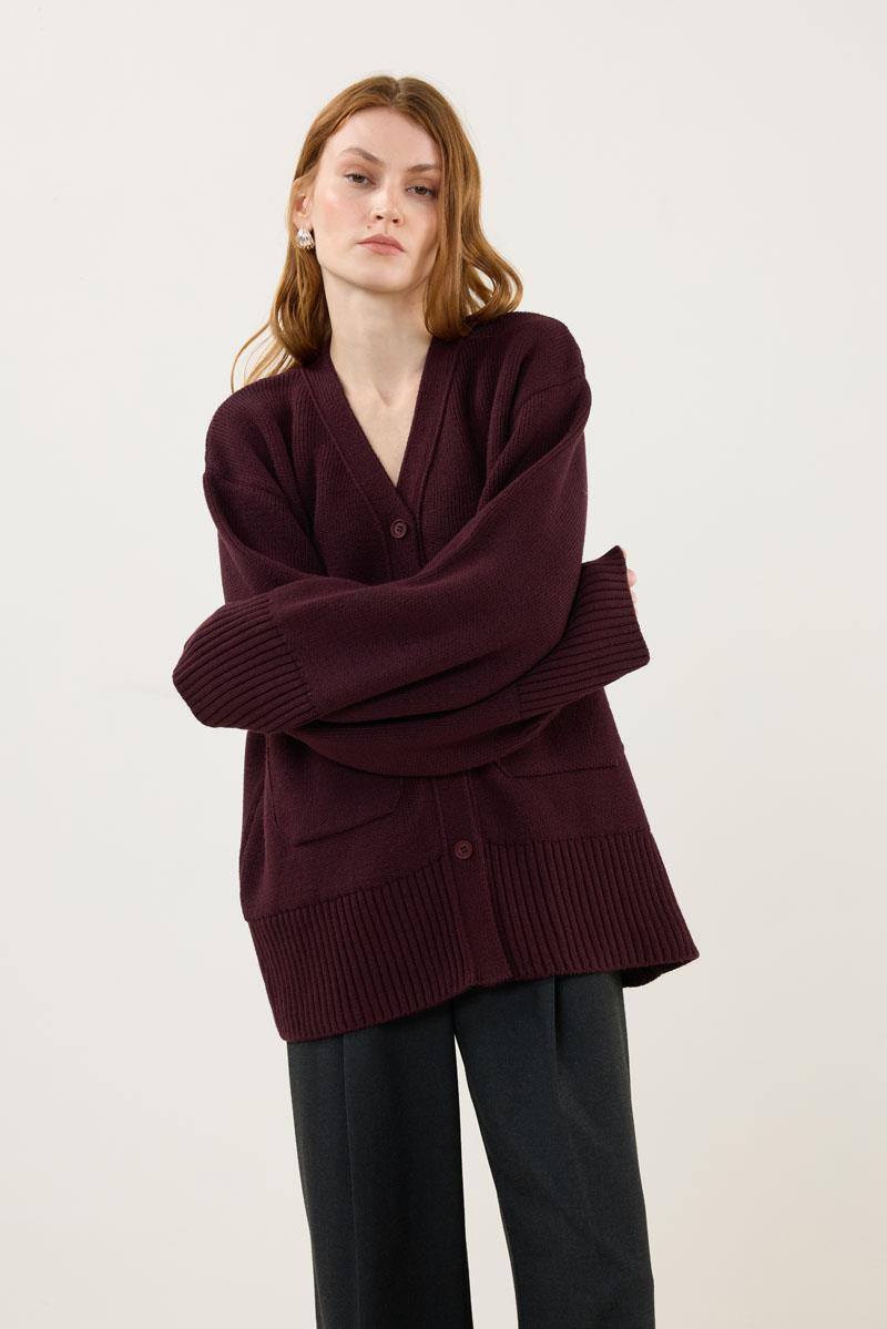 Cepli Örme Hırka Bordo