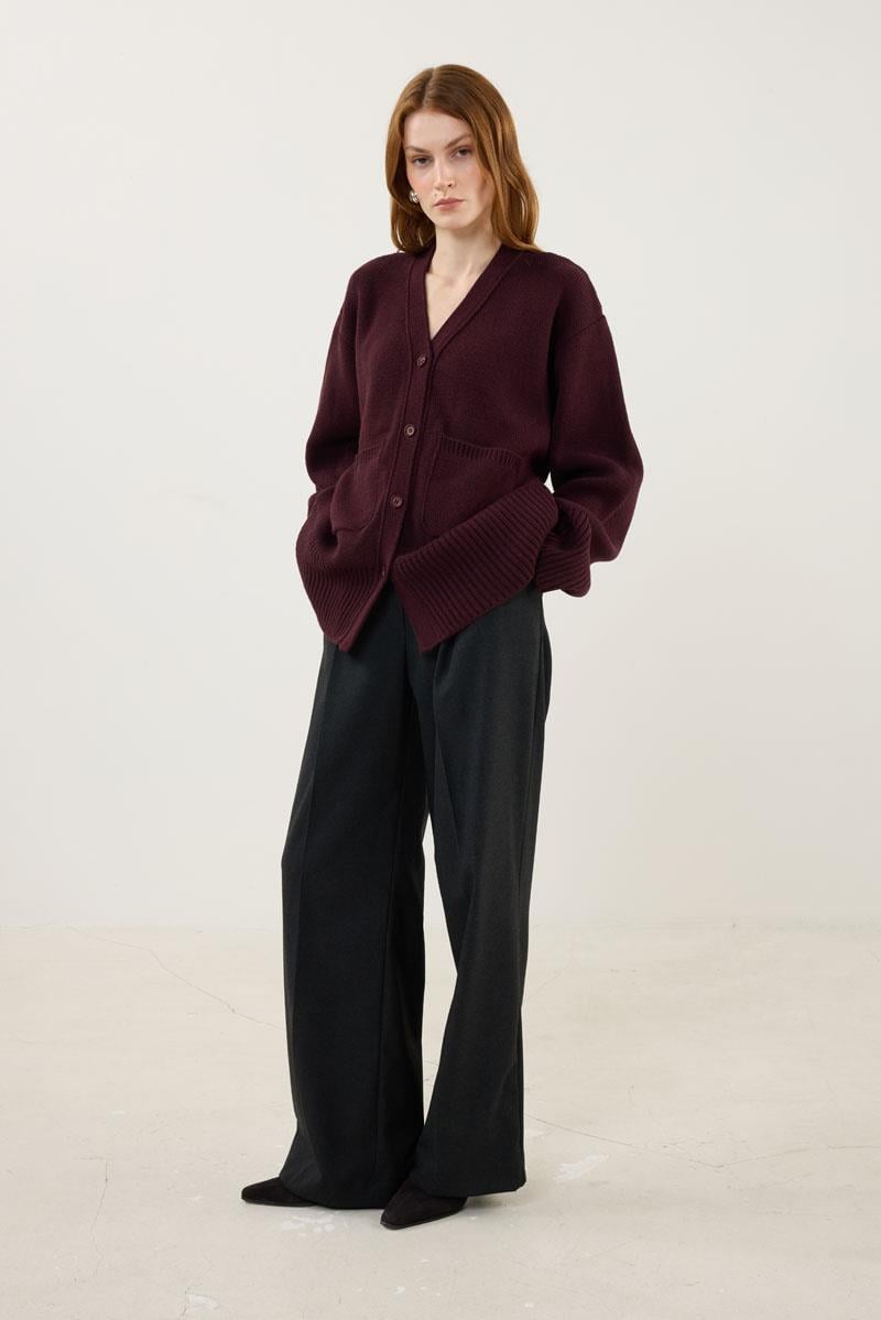 Cepli Örme Hırka Bordo