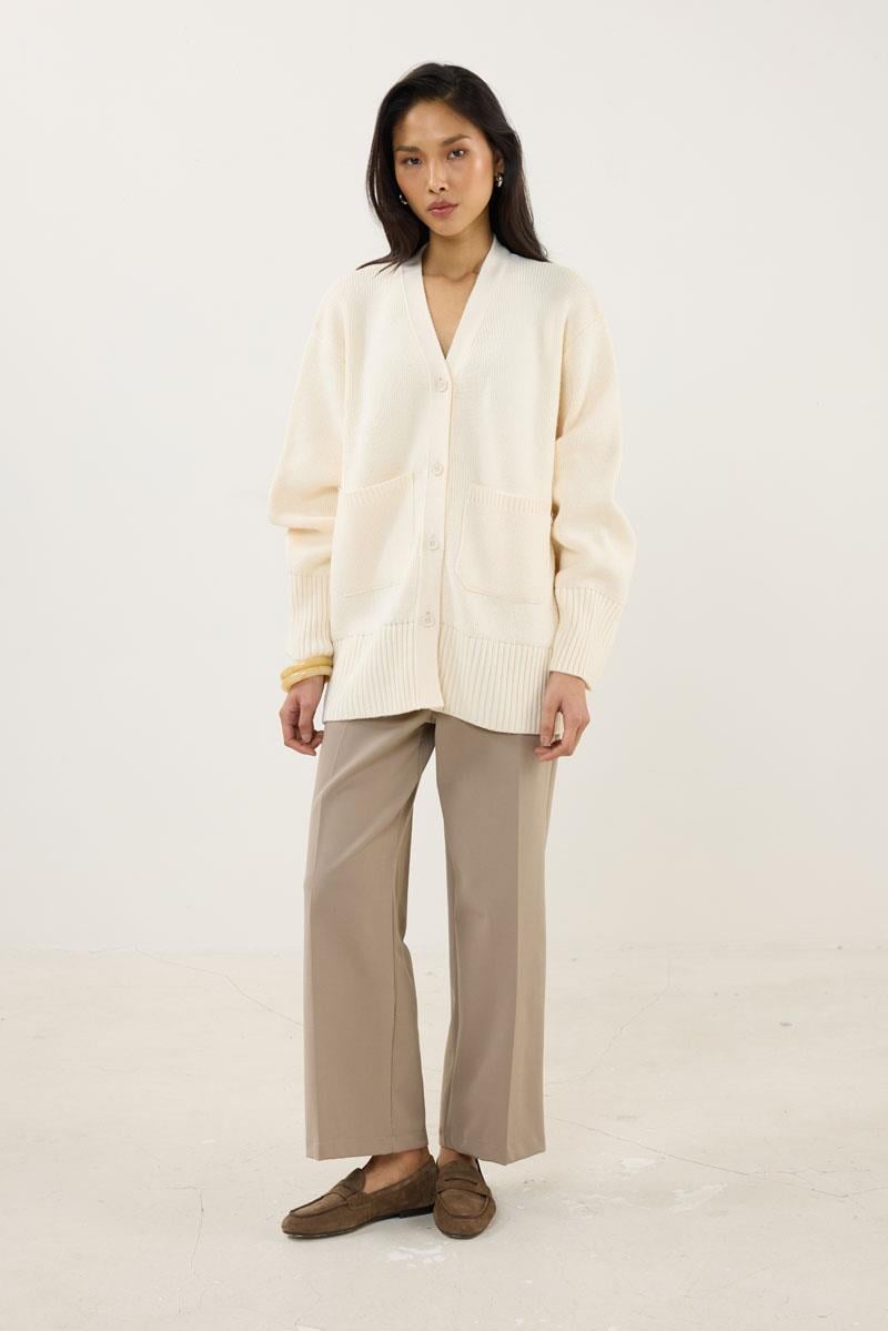 Cepli Örme Hırka Ekru