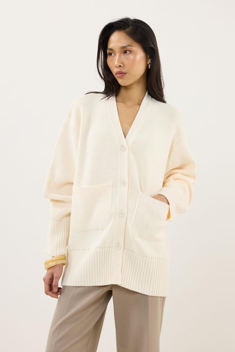 Cepli Örme Hırka Ekru