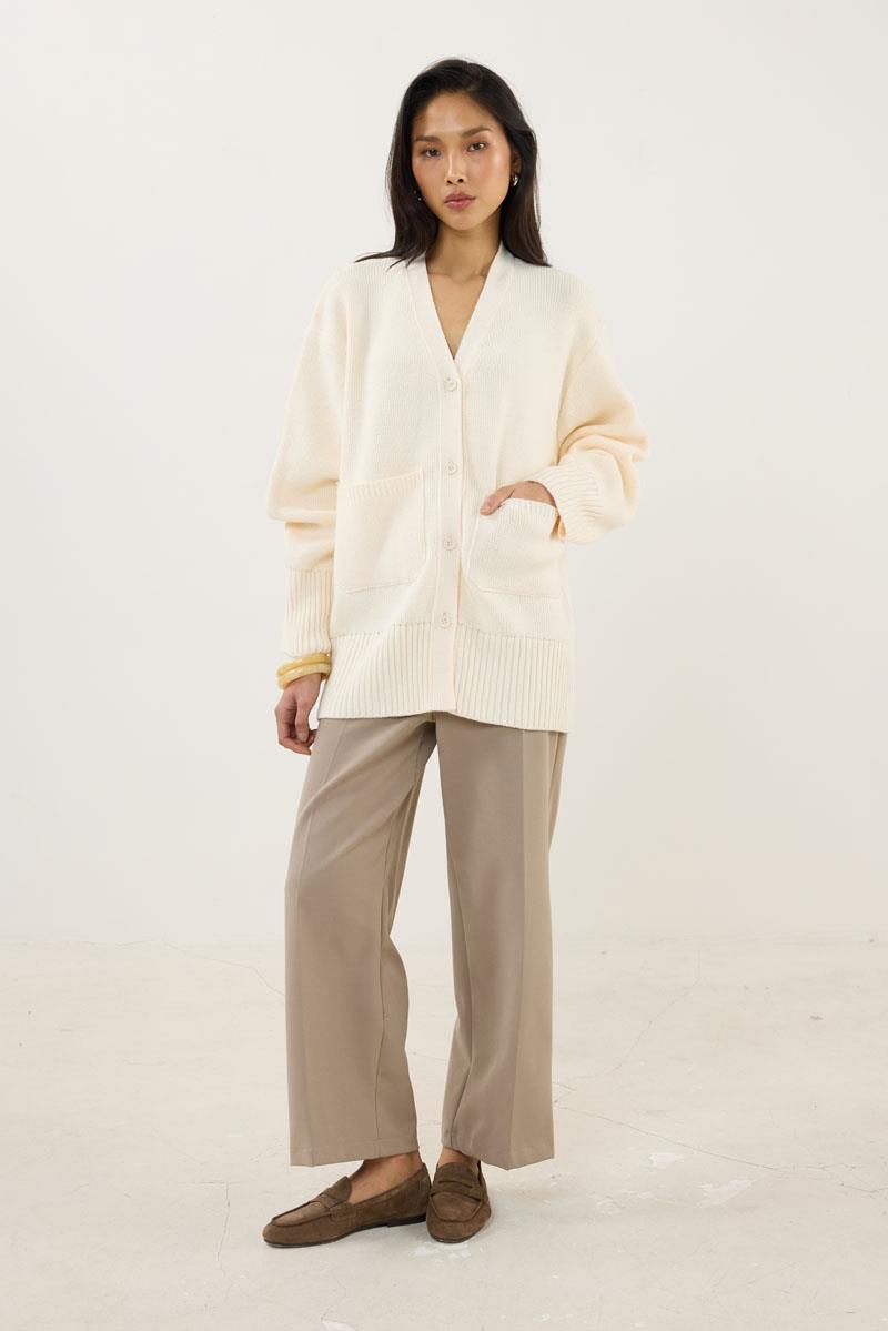 Cepli Örme Hırka Ekru