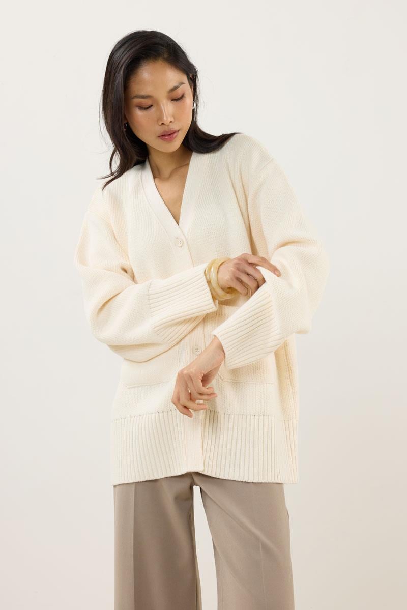 Cepli Örme Hırka Ekru