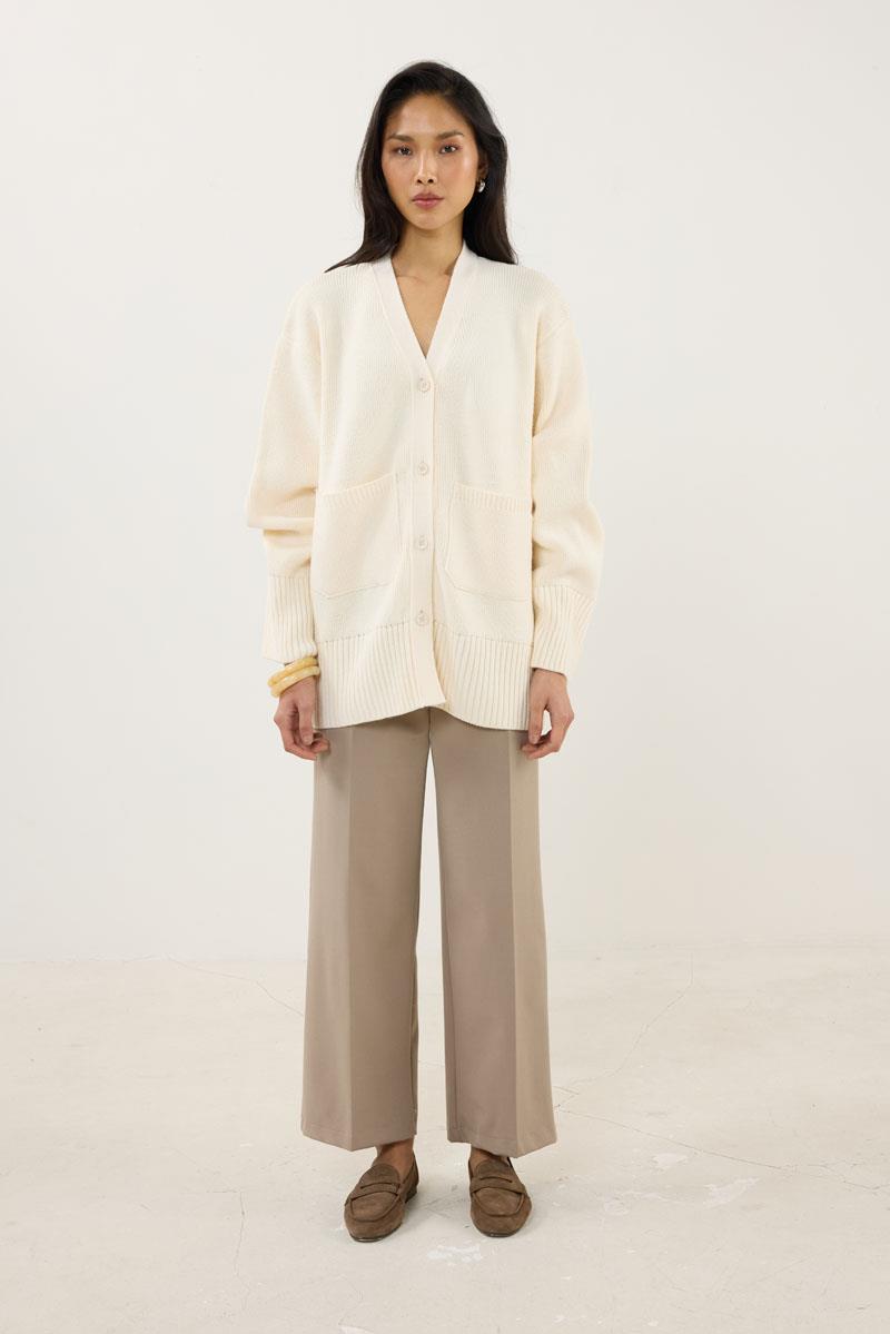 Cepli Örme Hırka Ekru