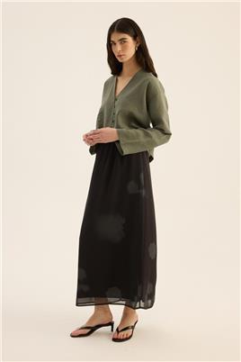 Çiçek Desenli Şifon Etek Siyah