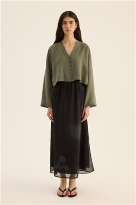 Çiçek Desenli Şifon Etek Siyah