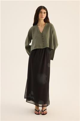 Çiçek Desenli Şifon Etek Siyah