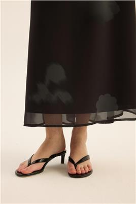 Çiçek Desenli Şifon Etek Siyah