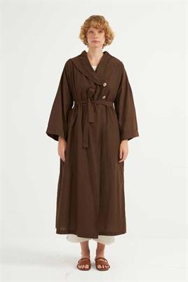 Çift Düğmeli Pamuk Kaftan Acı kahve