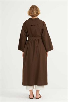 Çift Düğmeli Pamuk Kaftan Acı kahve