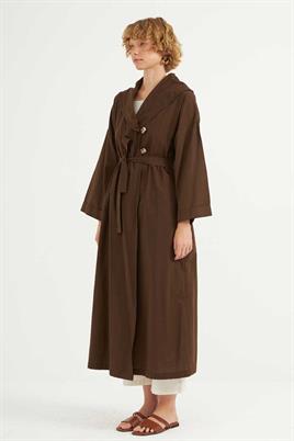 Çift Düğmeli Pamuk Kaftan Acı kahve