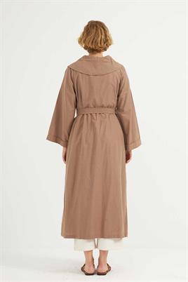 Çift Düğmeli Pamuk Kaftan Camel