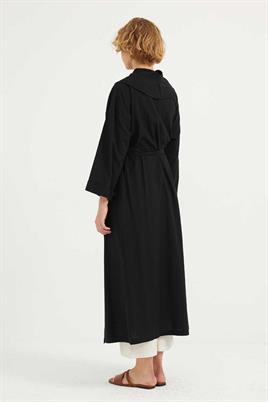 Çift Düğmeli Pamuk Kaftan Siyah