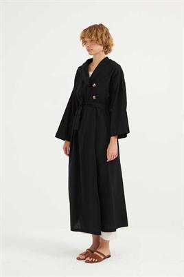 Çift Düğmeli Pamuk Kaftan Siyah