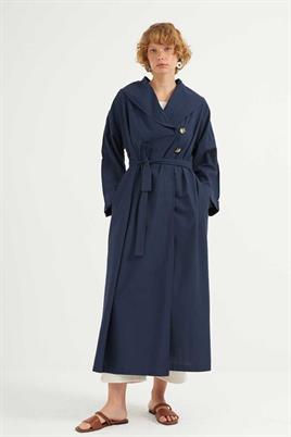 Çift Düğmeli Pamuk Kaftan Lacivert