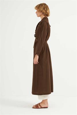 Çift Düğmeli Pamuk Kaftan Acı kahve