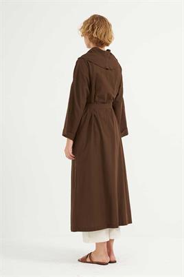 Çift Düğmeli Pamuk Kaftan Acı kahve