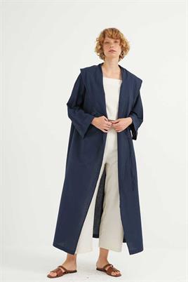 Çift Düğmeli Pamuk Kaftan Lacivert