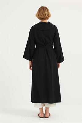 Çift Düğmeli Pamuk Kaftan Siyah
