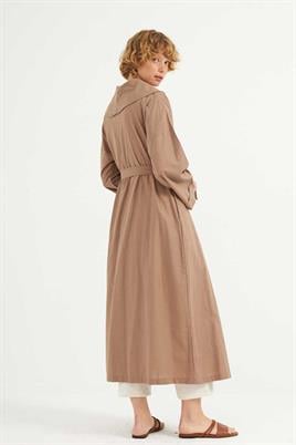 Çift Düğmeli Pamuk Kaftan Camel