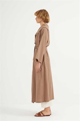Çift Düğmeli Pamuk Kaftan Camel