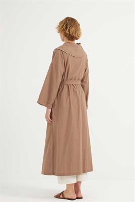 Çift Düğmeli Pamuk Kaftan Camel