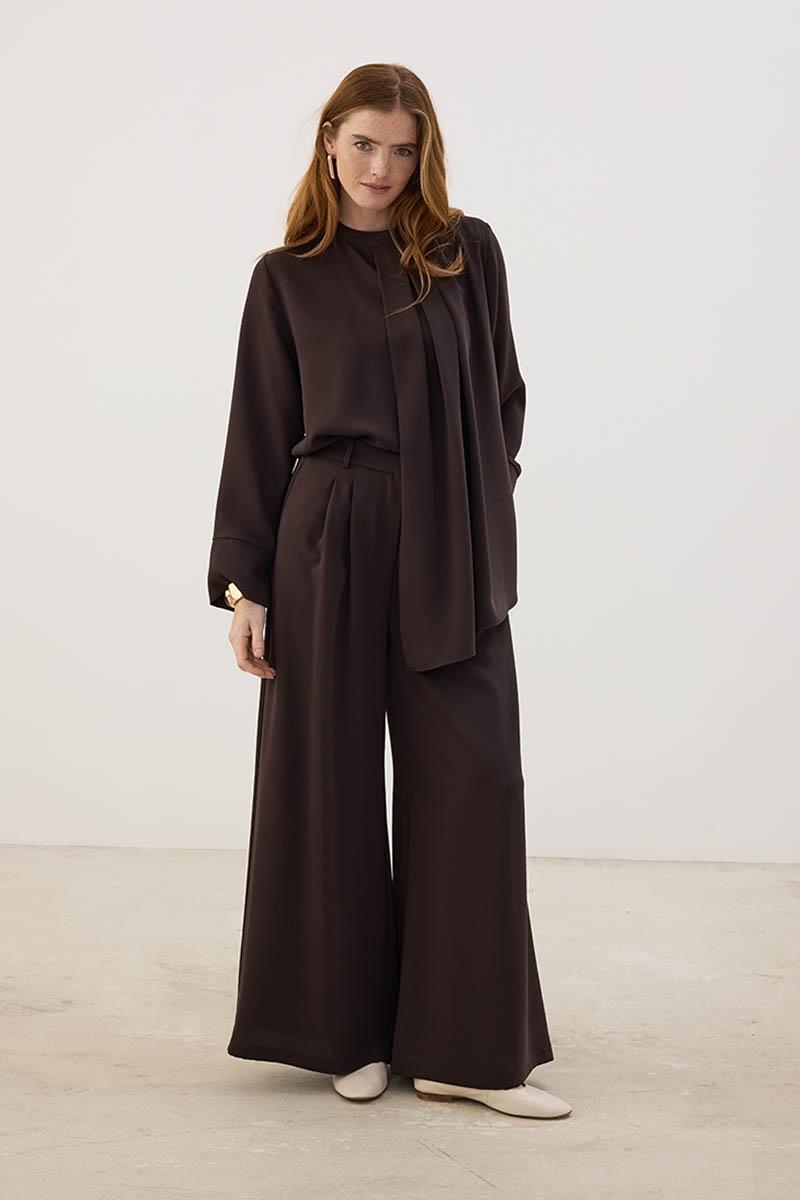 Çift Pileli Pantolon Acı kahve