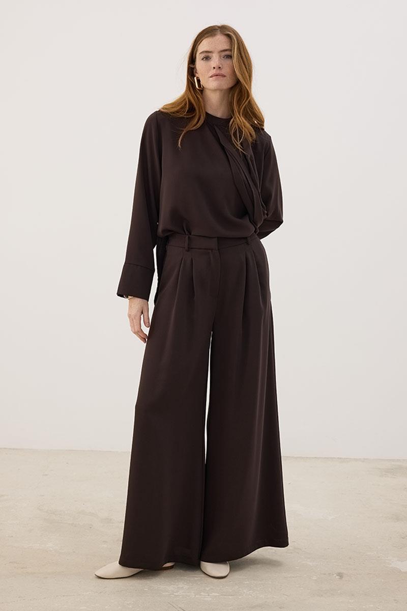 Çift Pileli Pantolon Acı kahve