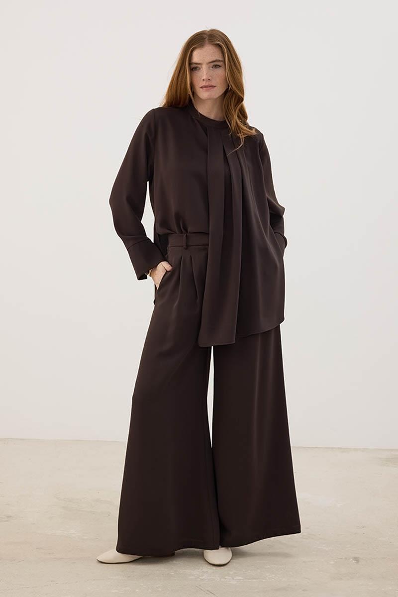 Çift Pileli Pantolon Acı kahve