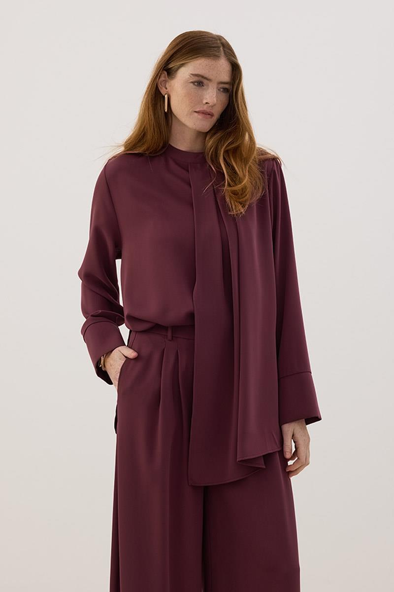 Çift Pileli Pantolon Mürdüm