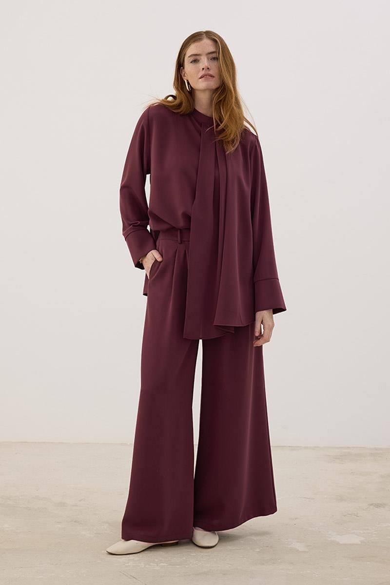 Çift Pileli Pantolon Mürdüm