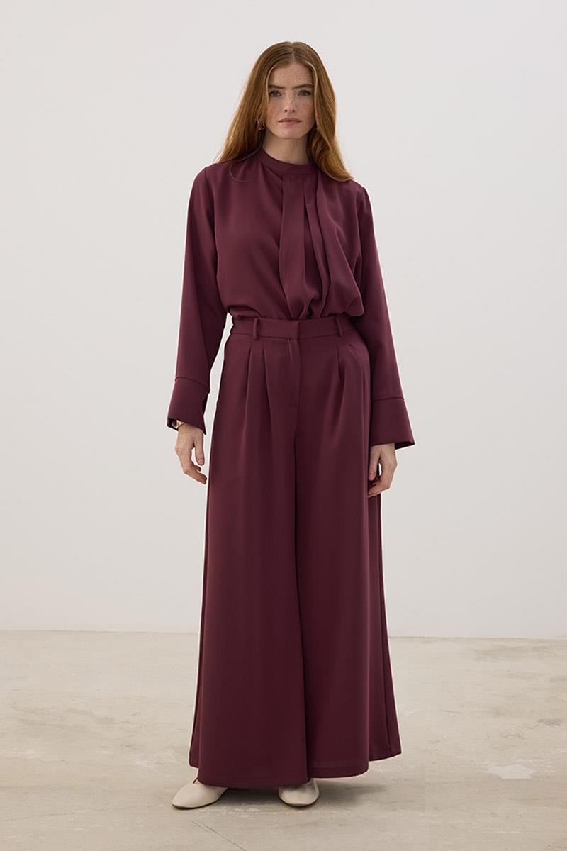 Çift Pileli Pantolon Mürdüm