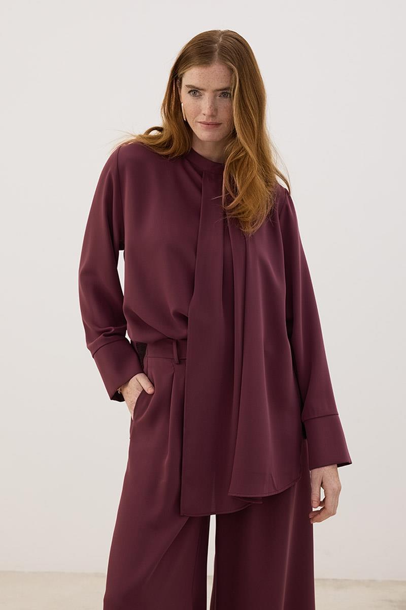 Çift Pileli Pantolon Mürdüm