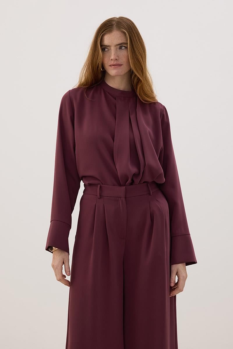 Çift Pileli Pantolon Mürdüm