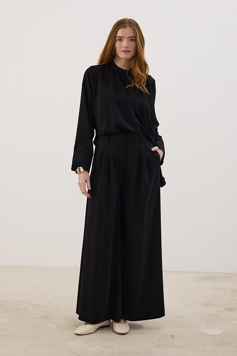 Çift Pileli Pantolon Siyah