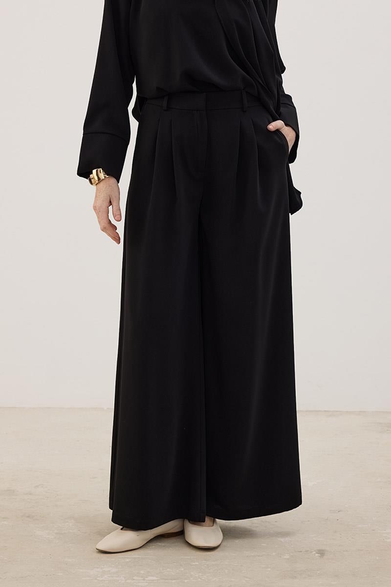 Çift Pileli Pantolon Siyah