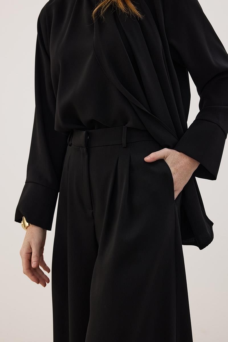 Çift Pileli Pantolon Siyah