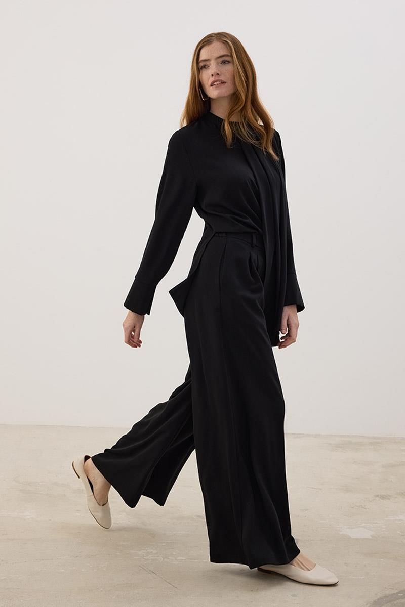 Çift Pileli Pantolon Siyah