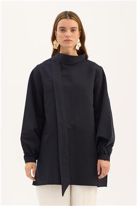 Çıkabilir Fiyonklu Bluz Lacivert