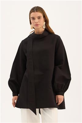 Çıkabilir Fiyonklu Bluz Siyah