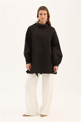 Çıkabilir Fiyonklu Bluz Siyah