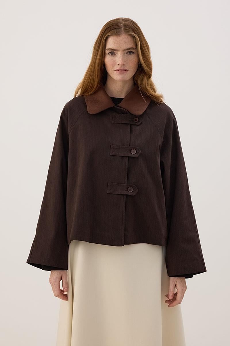 Çıkabilir Yakalı Kot Ceket Acı kahve