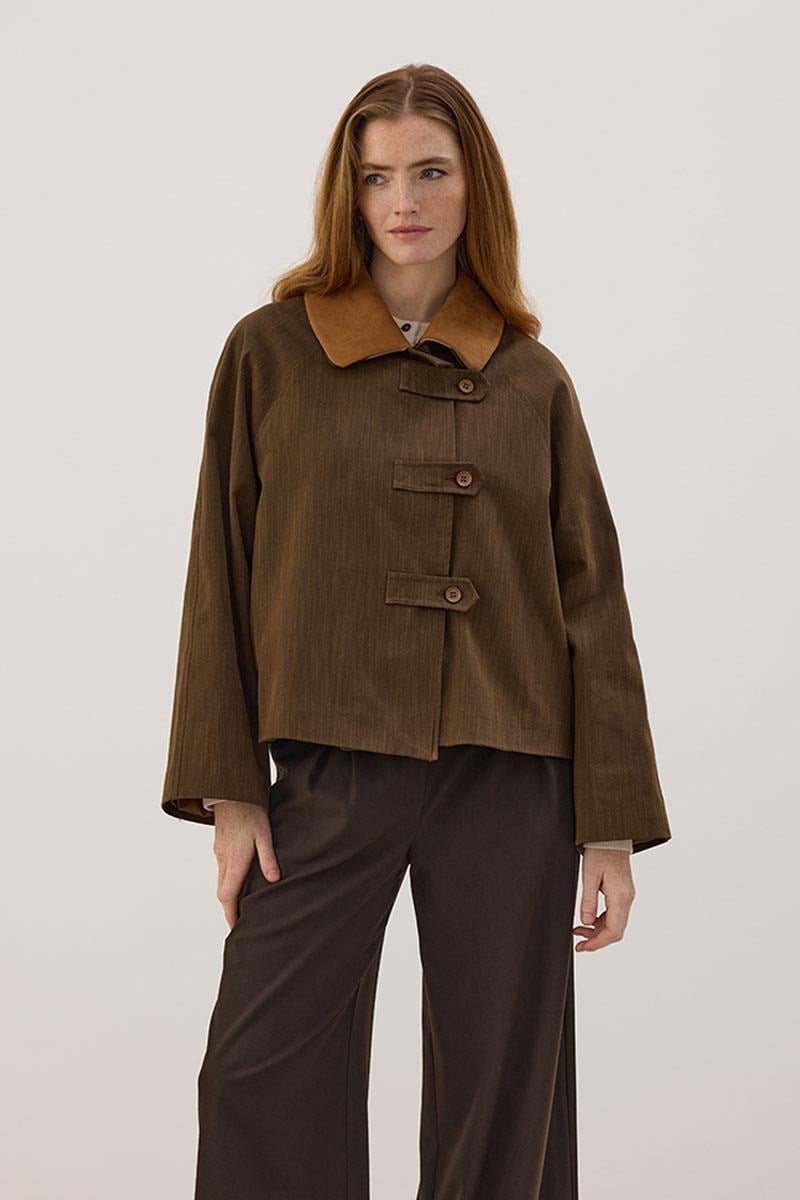 Çıkabilir Yakalı Kot Ceket Haki