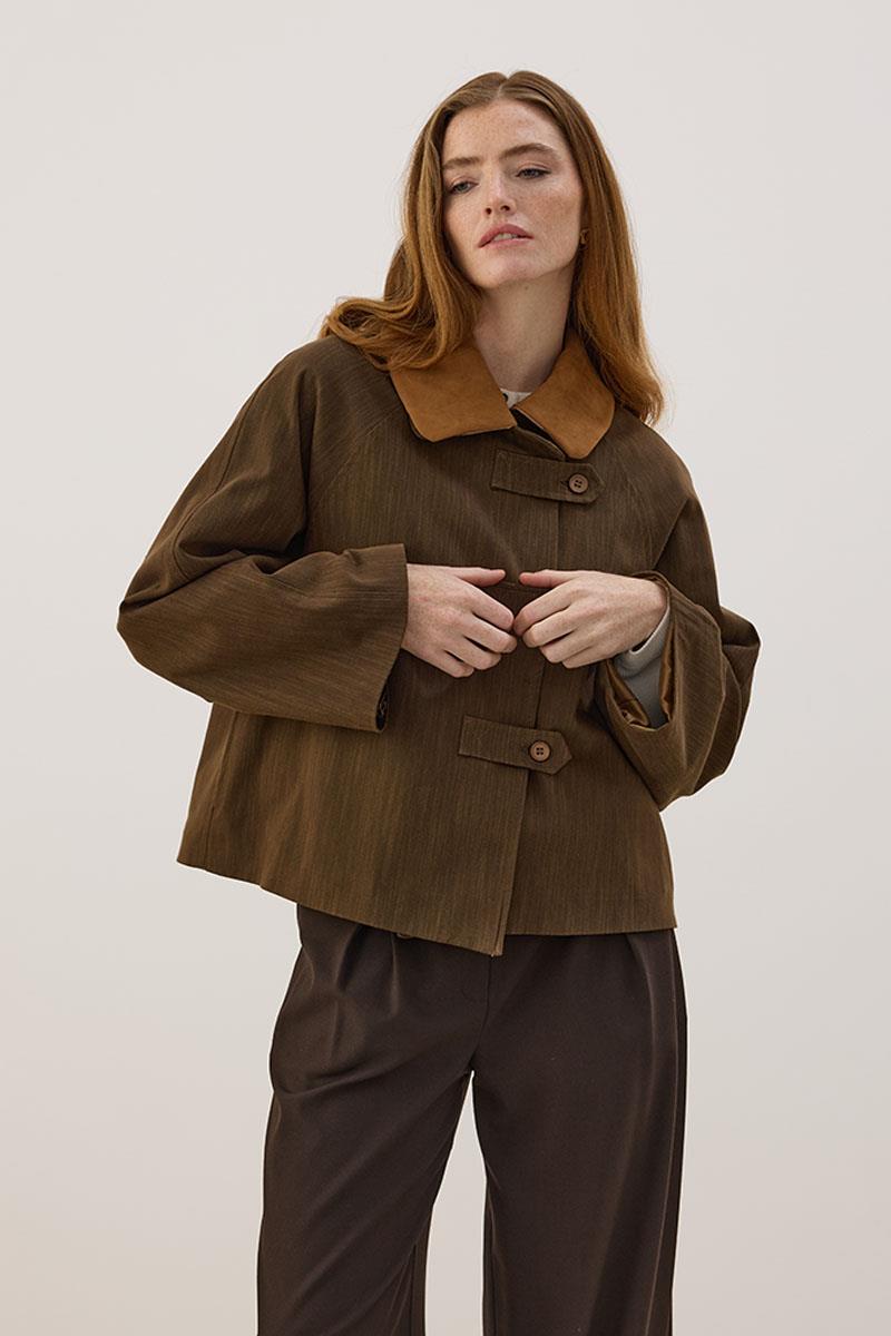 Çıkabilir Yakalı Kot Ceket Haki