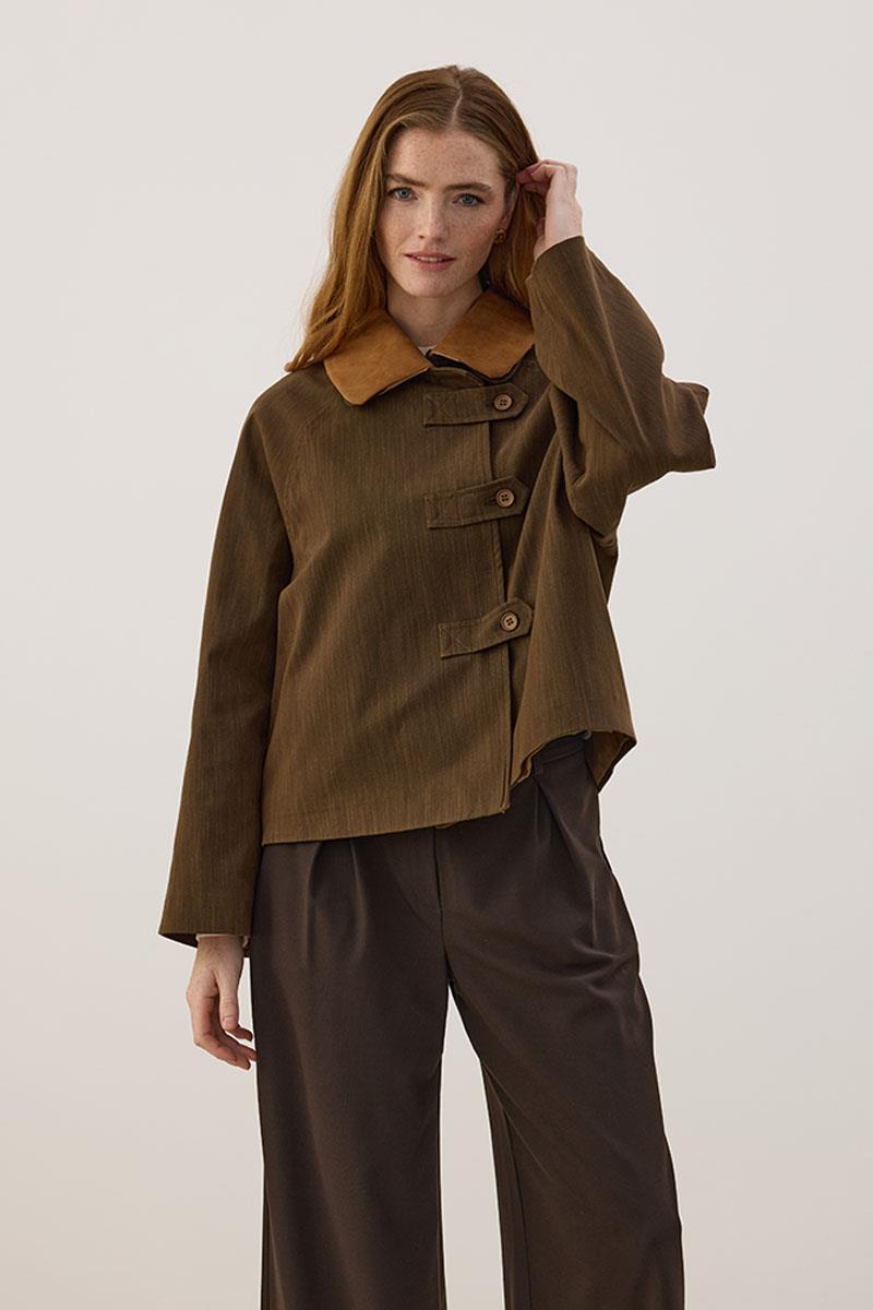 Çıkabilir Yakalı Kot Ceket Haki