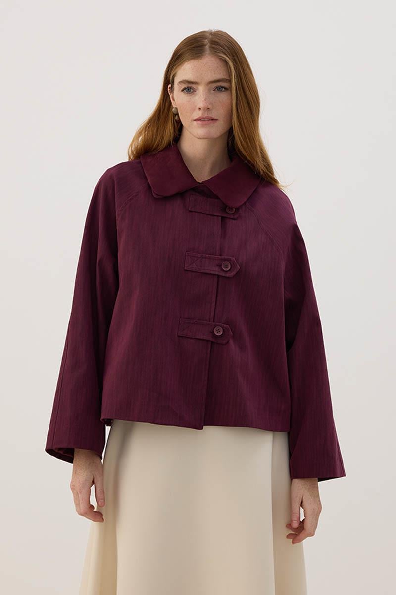 Çıkabilir Yakalı Kot Ceket Mürdüm