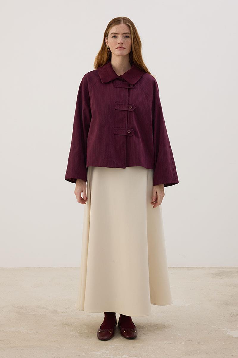 Çıkabilir Yakalı Kot Ceket Mürdüm