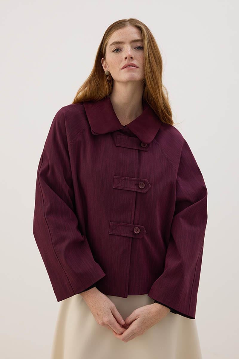 Çıkabilir Yakalı Kot Ceket Mürdüm