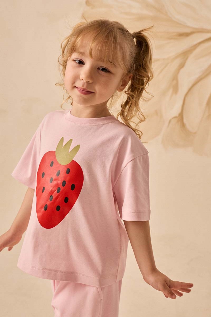 Çilek Baskılı Çocuk Tshirt Pembe