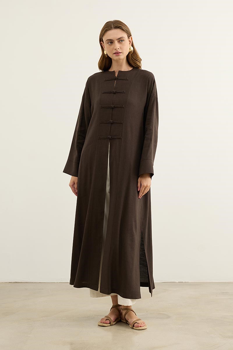 Çin Düğmeli Abaya Acı kahve